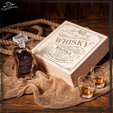 20,30,40,50 whisky pudełko karafka i 6 szklanek