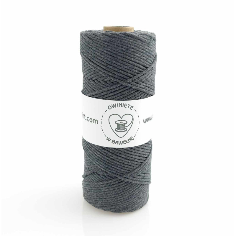 Grafit - 3mm Sznurek bawełniany skręcany Grafit - 3mm Sznurek bawełniany skręcany