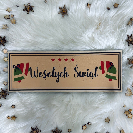 Drewniana tabliczka podłużna merry christmas kolor